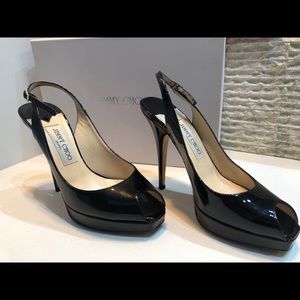 Jimmy Choo peep-toe patent slingback heels